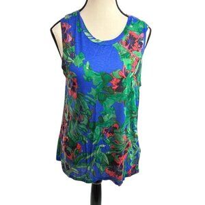 Rachel Roy Tank Top Womens Size S Sleeveless Blue Green Floral Print Lightweight